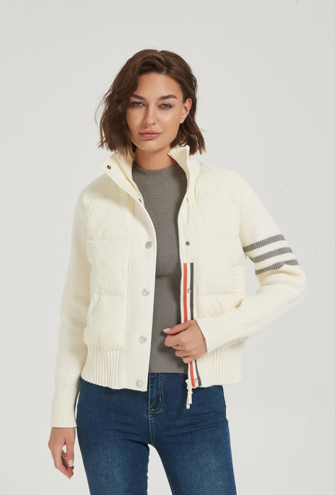 New design women cashmere striped patchwork down jacket from Chinese
