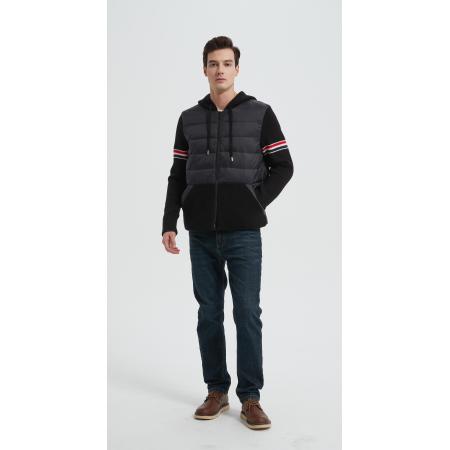 OEM men's hooded striped warm cashmere down jacket from China