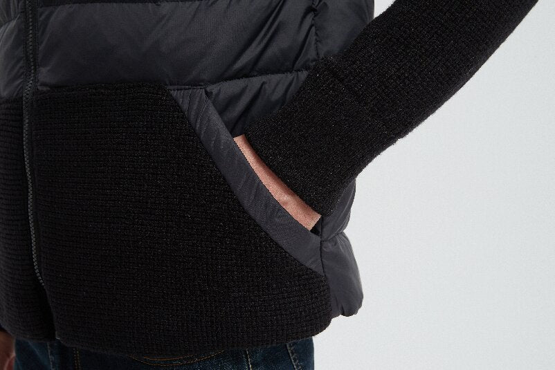 OEM men's hooded striped warm cashmere down jacket from China
