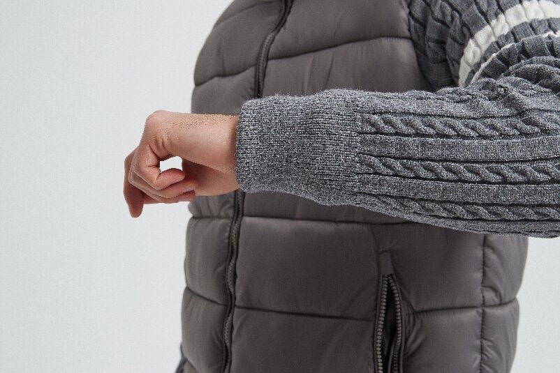 OEM high quality men's knitted panel stand-collar down jacket from Chinese