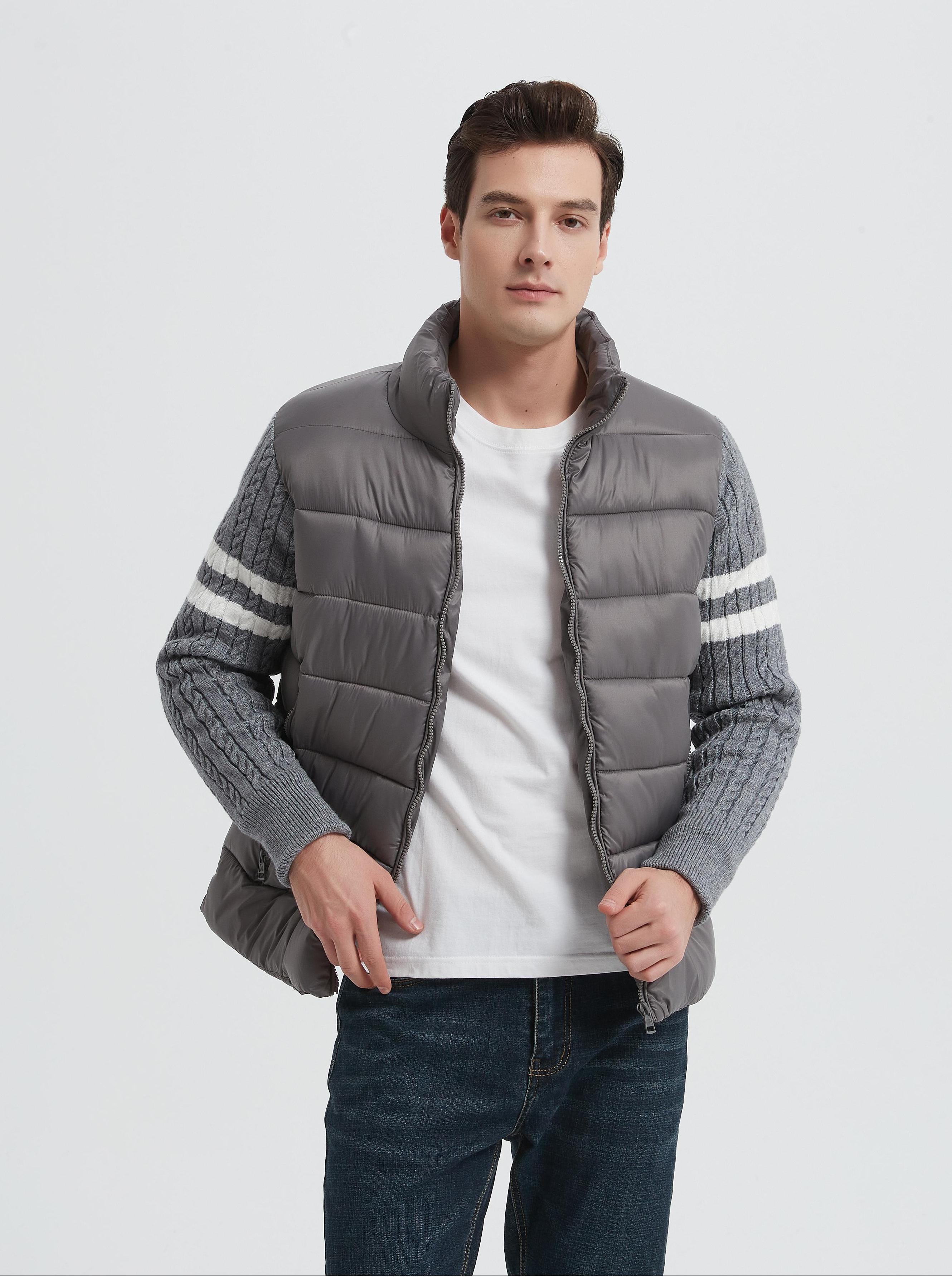 OEM high quality men's knitted panel stand-collar down jacket from Chinese