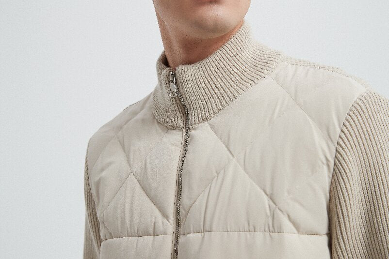 OEM custom design men's white zip-up casual down jacket from Chinese factory