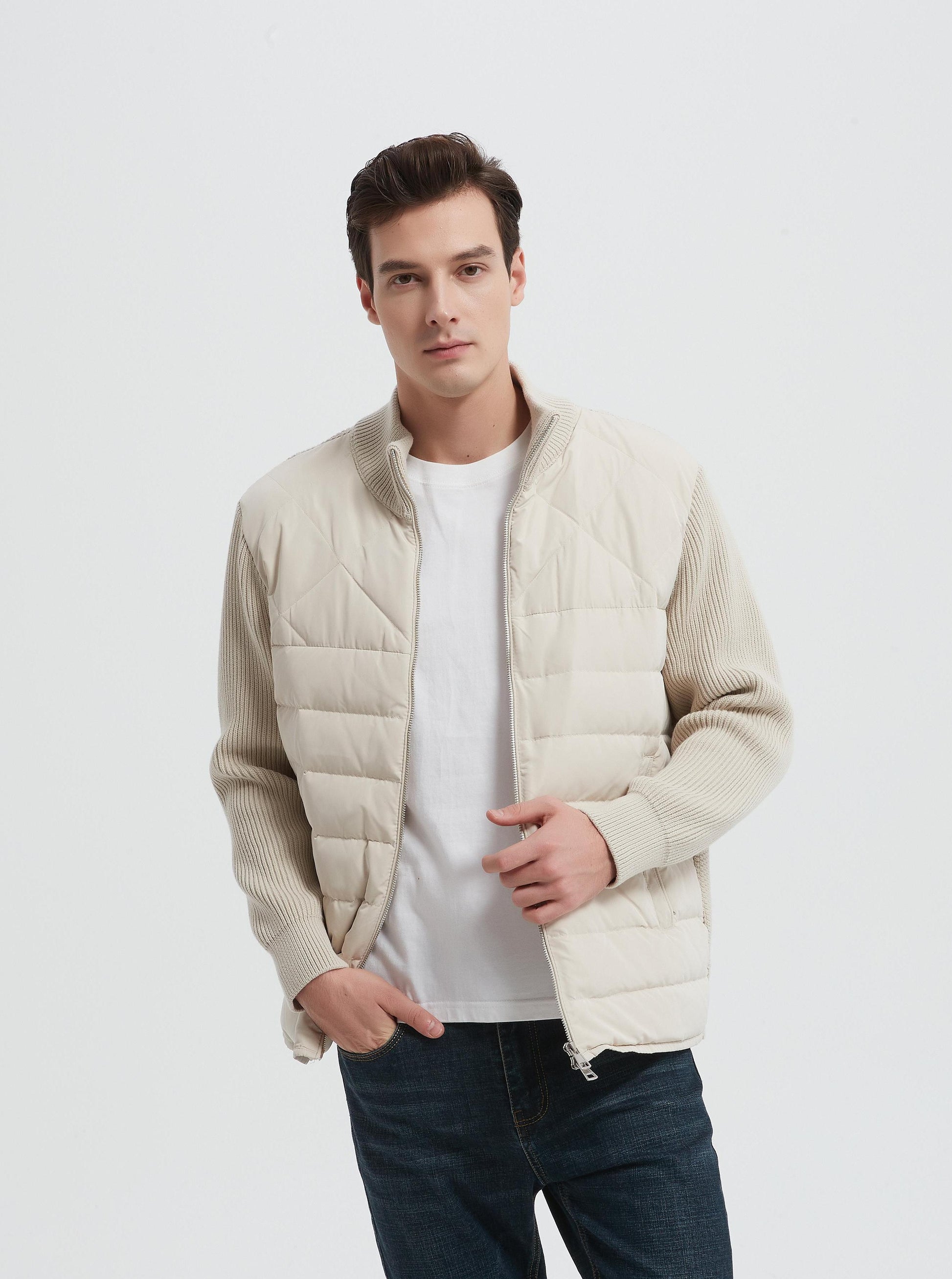OEM custom design men's white zip-up casual down jacket from Chinese factory