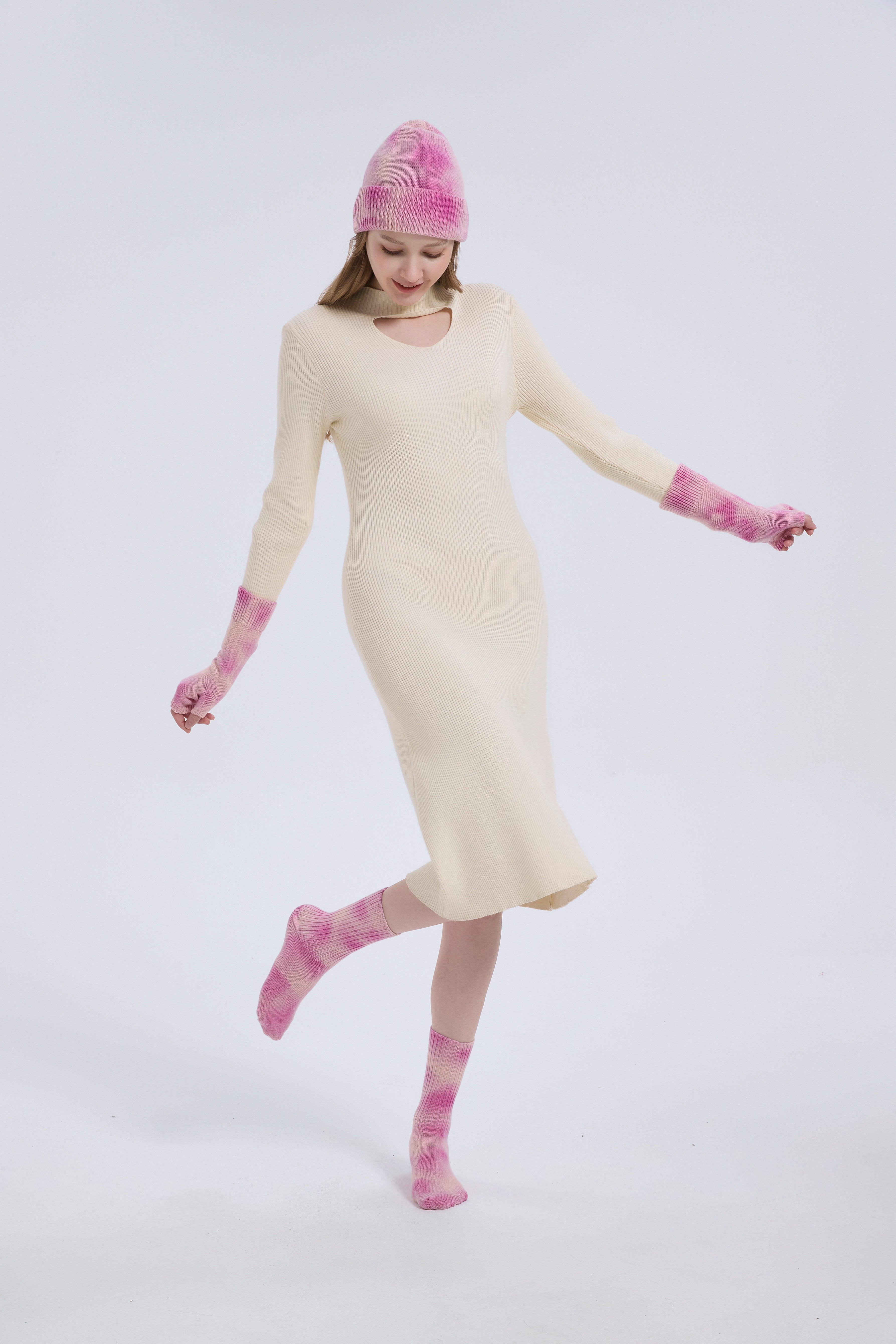 New arrival OEM Tie-Dye Wool Cashmere Beanie ,Gloves and Socks Christmas Warm Set From Chinese Factory