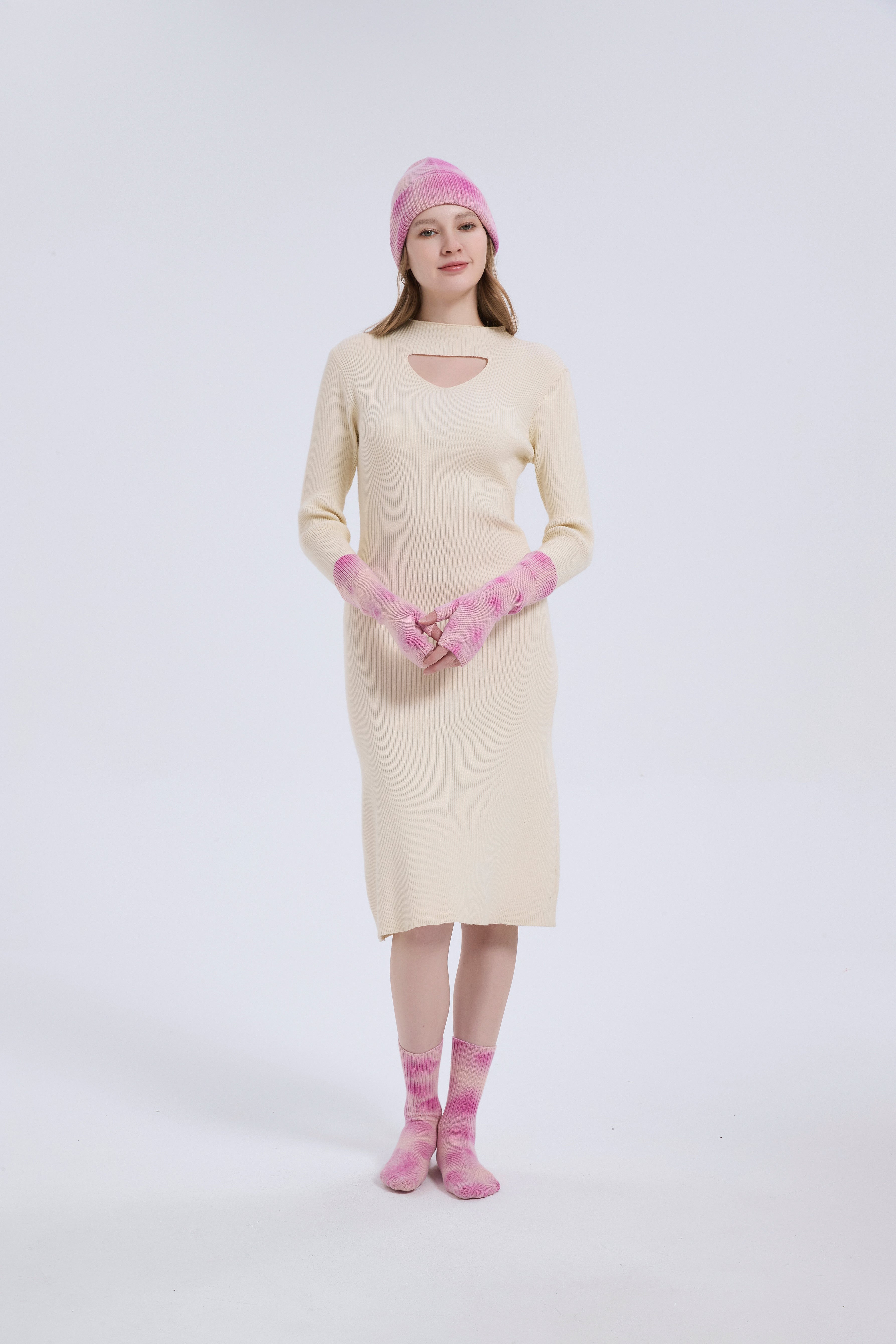 New arrival OEM Tie-Dye Wool Cashmere Beanie ,Gloves and Socks Christmas Warm Set From Chinese Factory