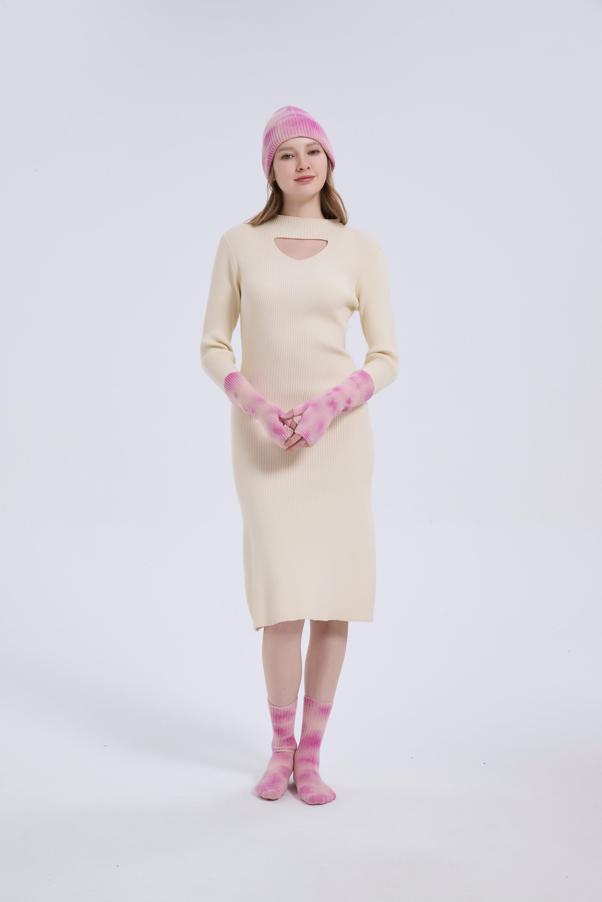 New arrival OEM Tie-Dye Wool Cashmere Beanie ,Gloves and Socks Christmas Warm Set From Chinese Factory