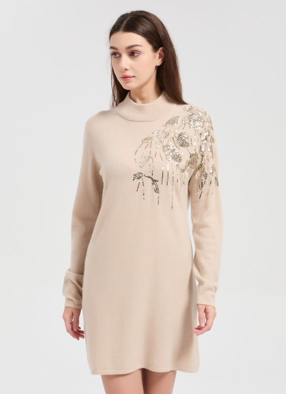 New arrival design high quality Women's Sequin Embroidery Cashmere Dress from China