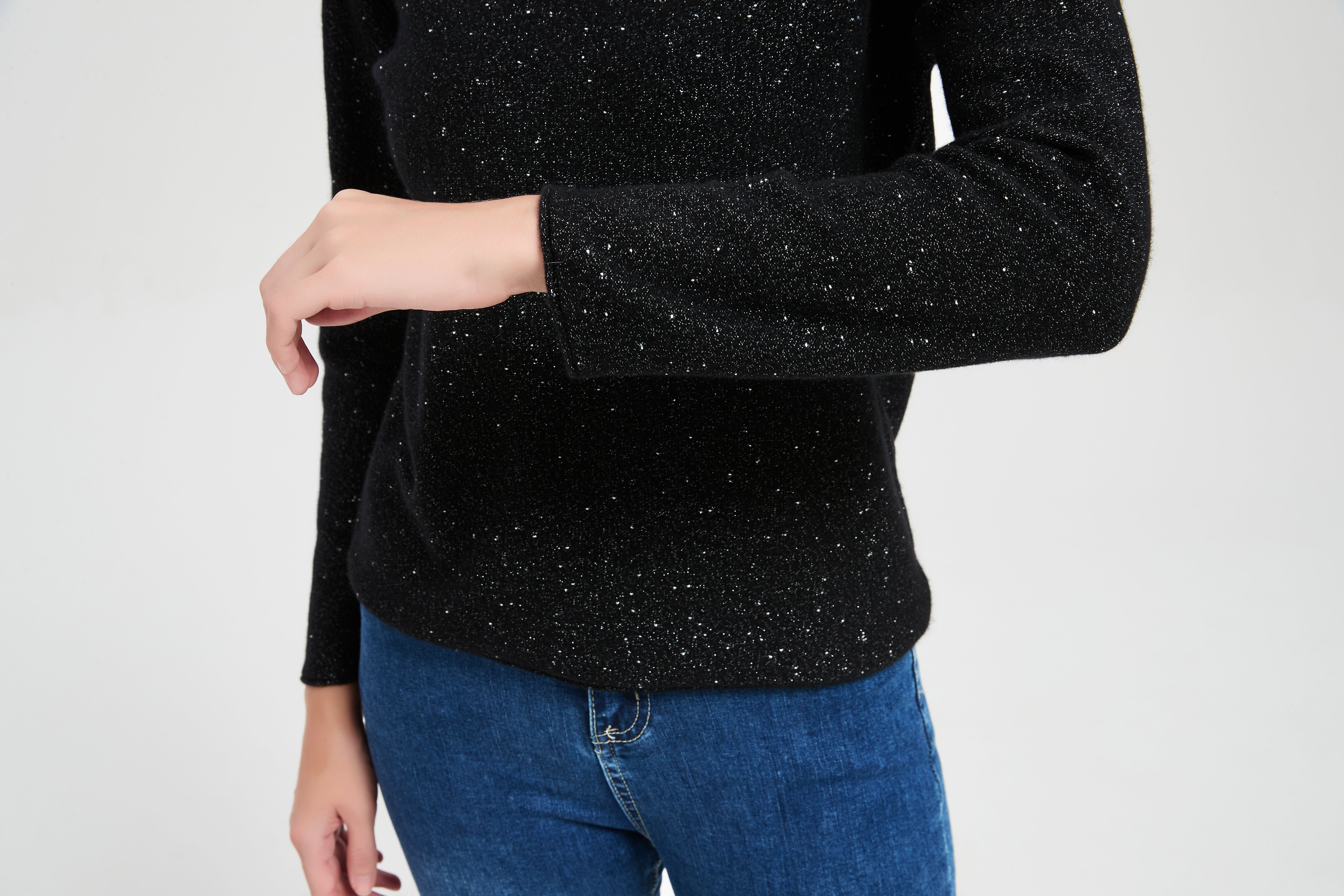 New arrival high quality wholesale Women's Lurex Cashmere Turtleneck Sweater with White Label Service from Chinese factory