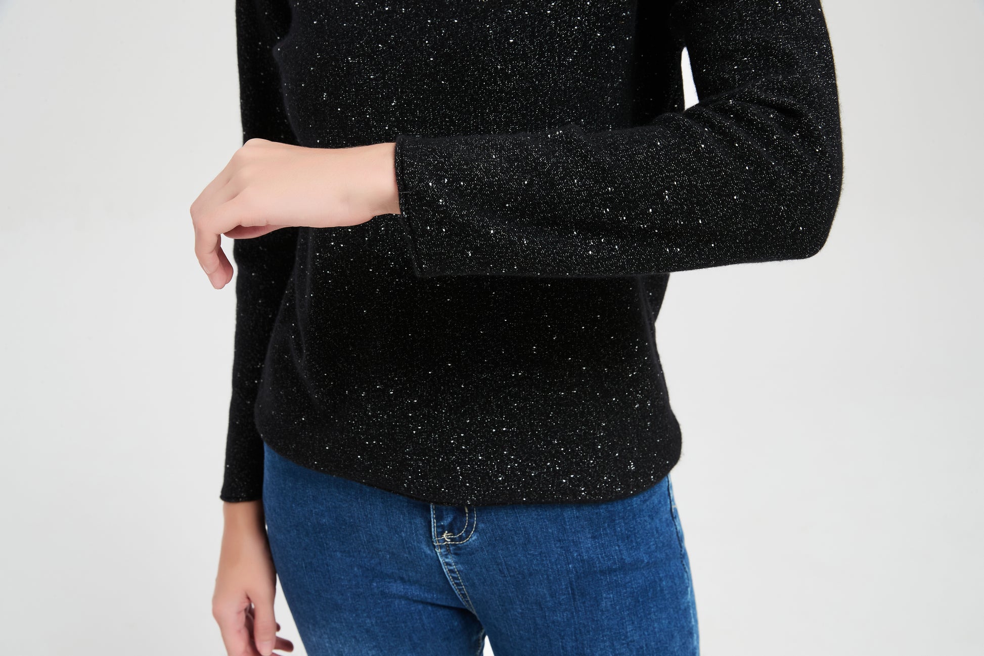 New arrival high quality wholesale Women's Lurex Cashmere Turtleneck Sweater with White Label Service from Chinese factory