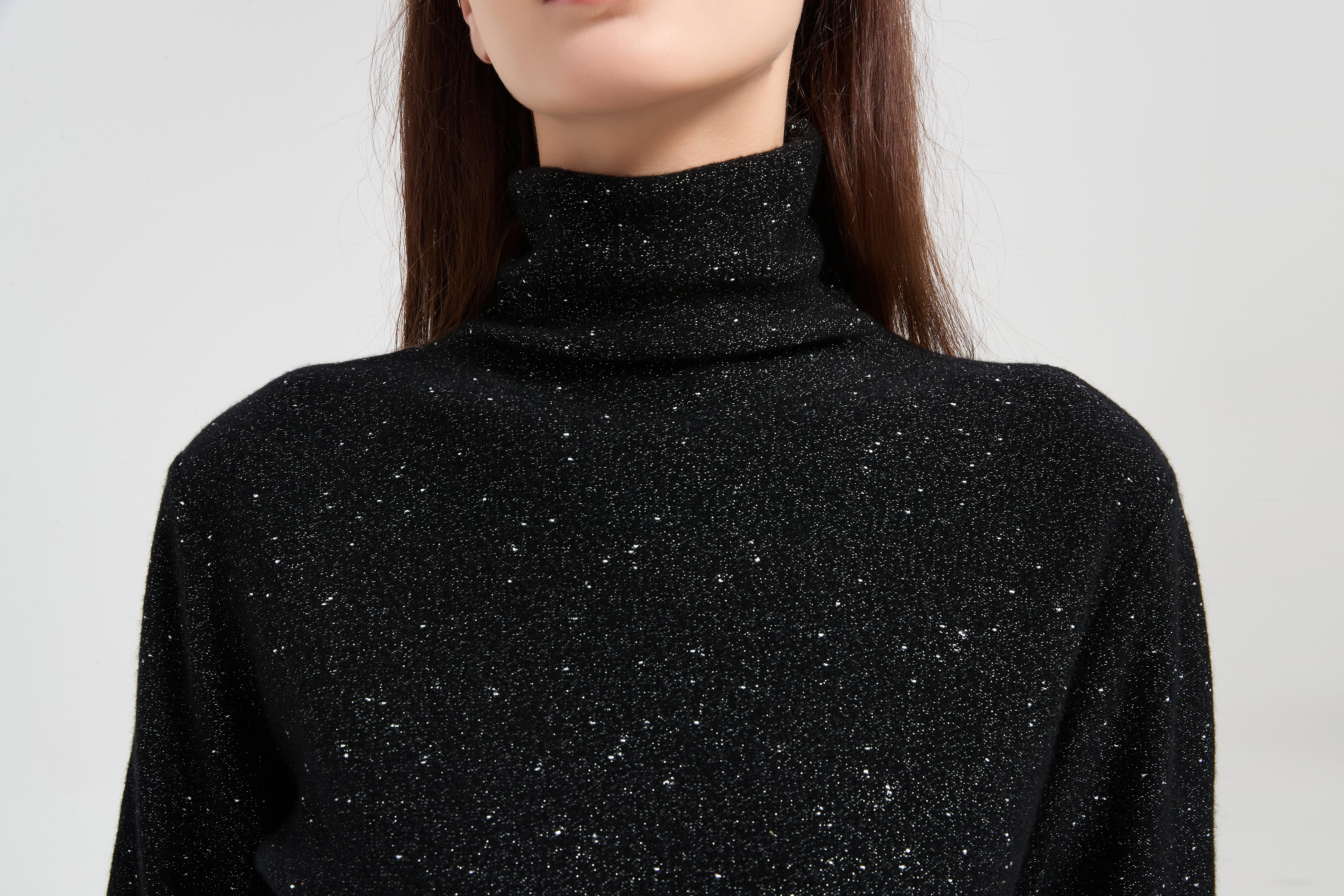 New arrival high quality wholesale Women's Lurex Cashmere Turtleneck Sweater with White Label Service from Chinese factory