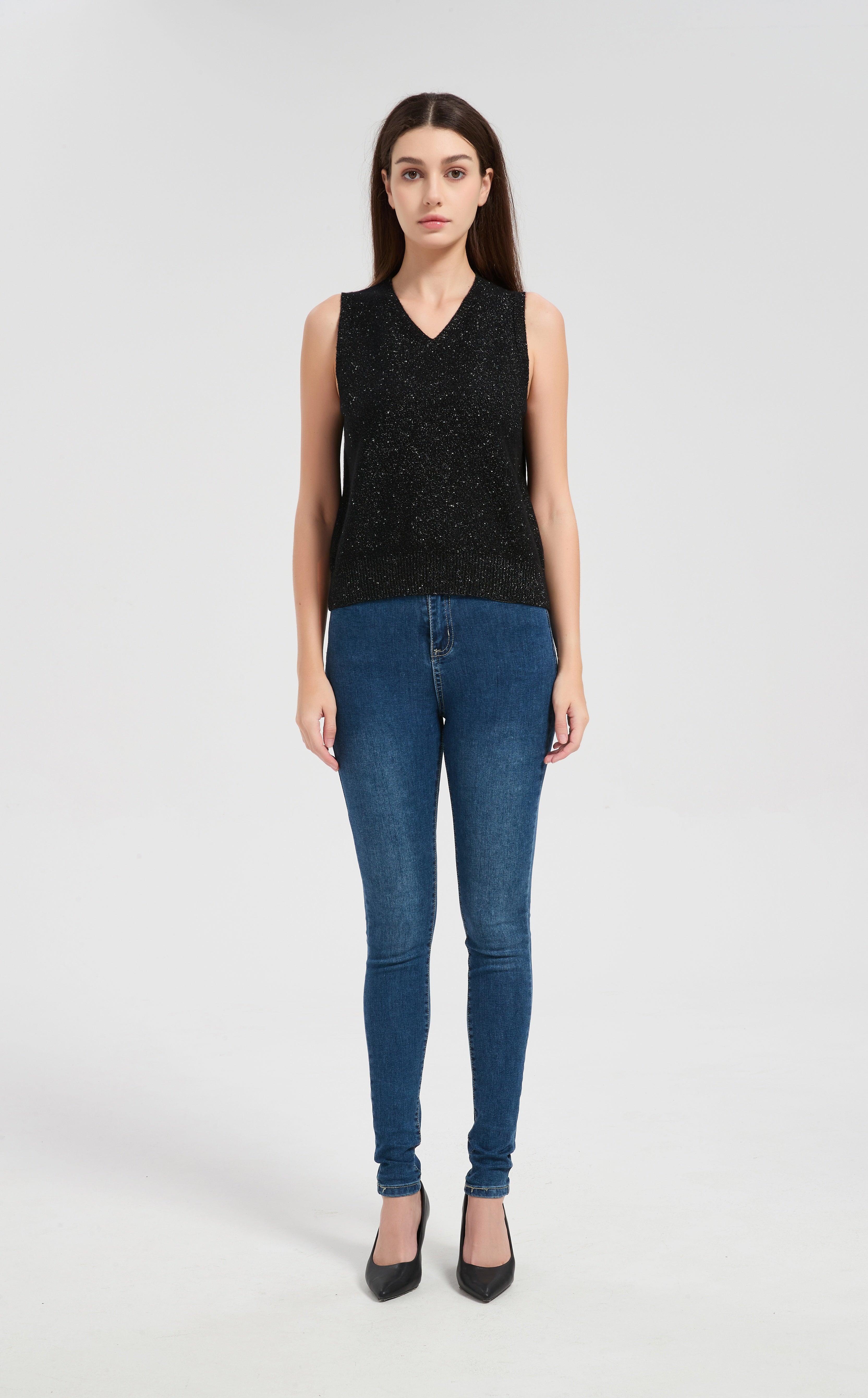New arrival wholesale custom design Women's Lurex Cashmere Sweater Vest with White Label Service from China