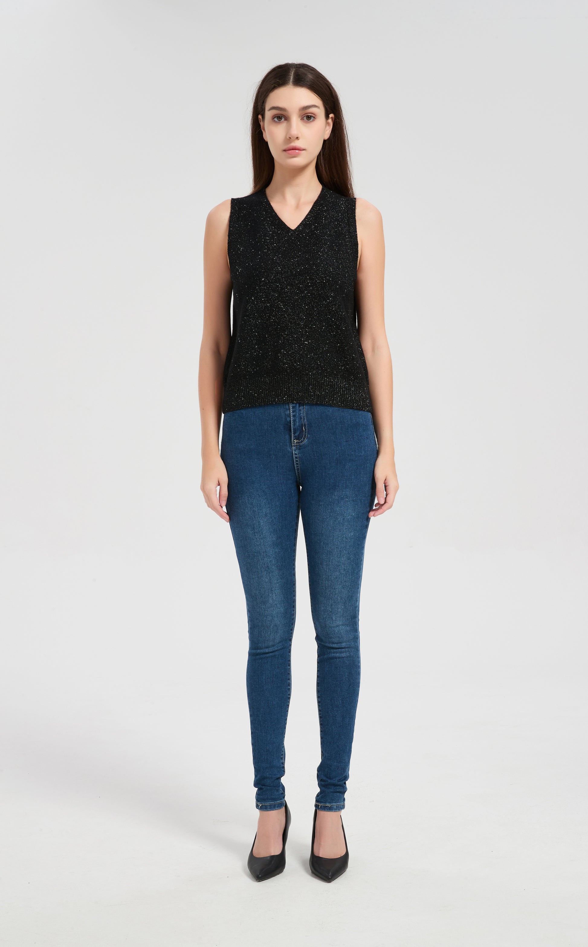 New arrival wholesale custom design Women's Lurex Cashmere Sweater Vest with White Label Service from China