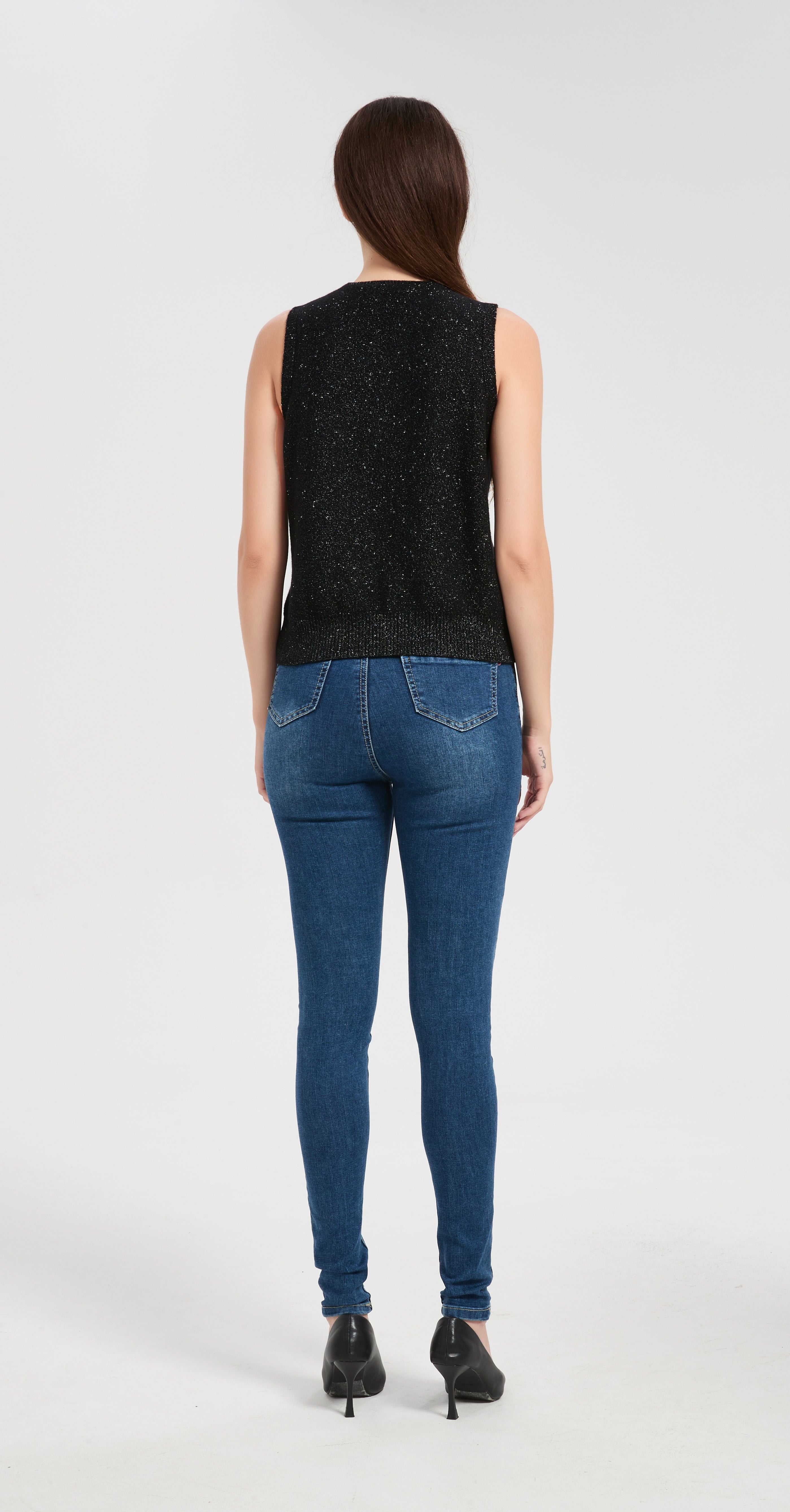 New arrival wholesale custom design Women's Lurex Cashmere Sweater Vest with White Label Service from China