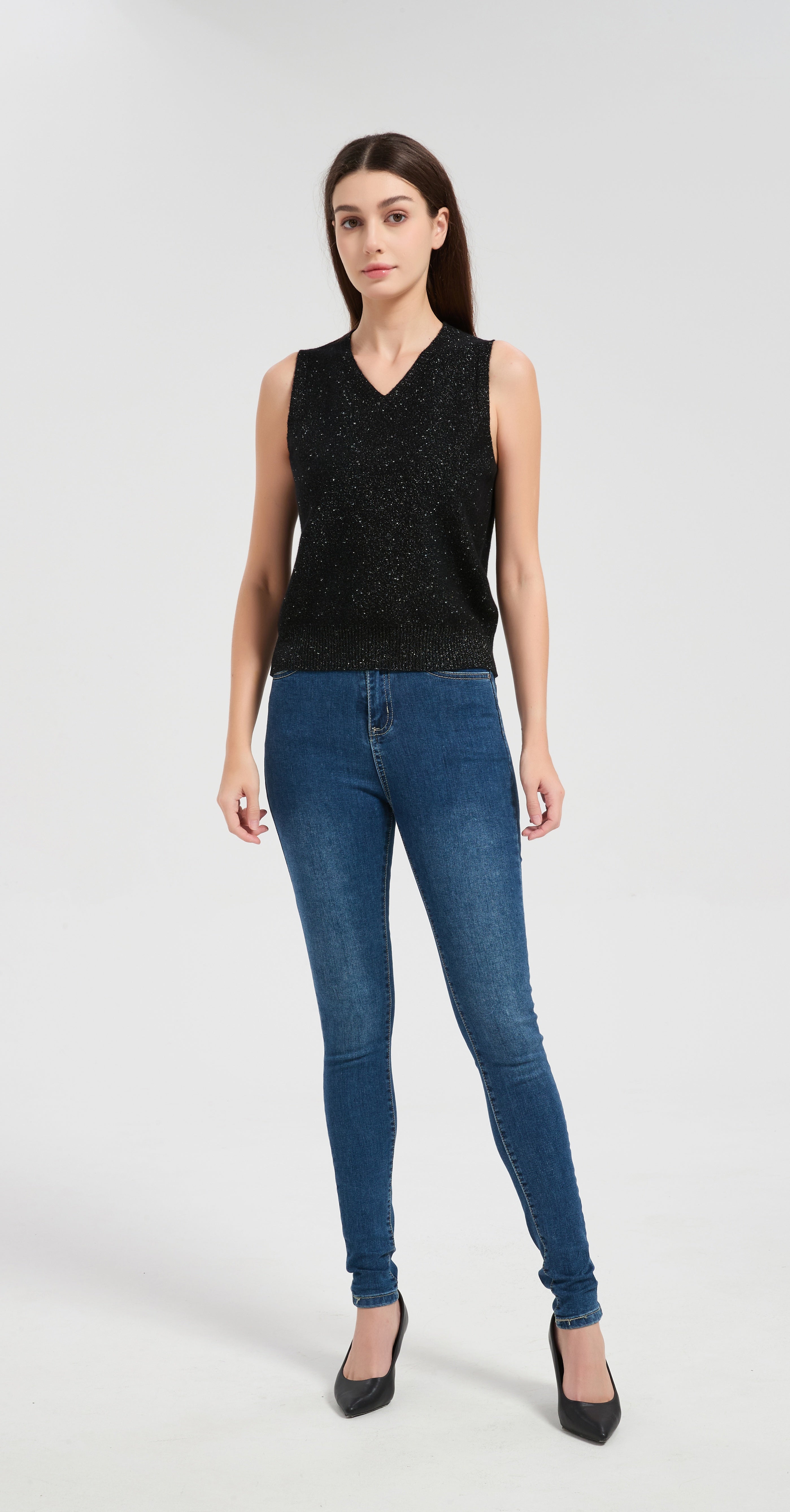 New arrival wholesale custom design Women's Lurex Cashmere Sweater Vest with White Label Service from China