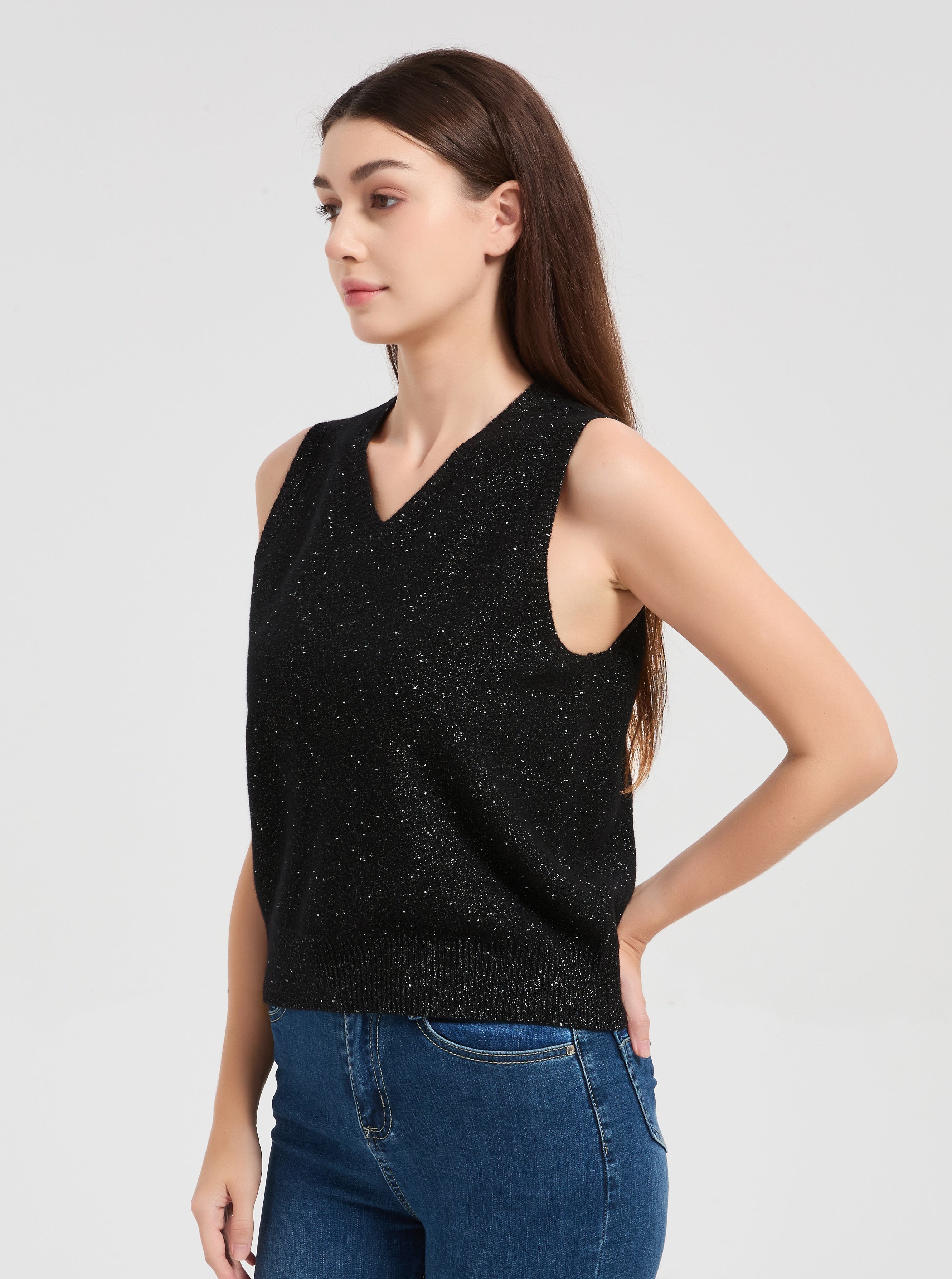 New arrival wholesale custom design Women's Lurex Cashmere Sweater Vest with White Label Service from China