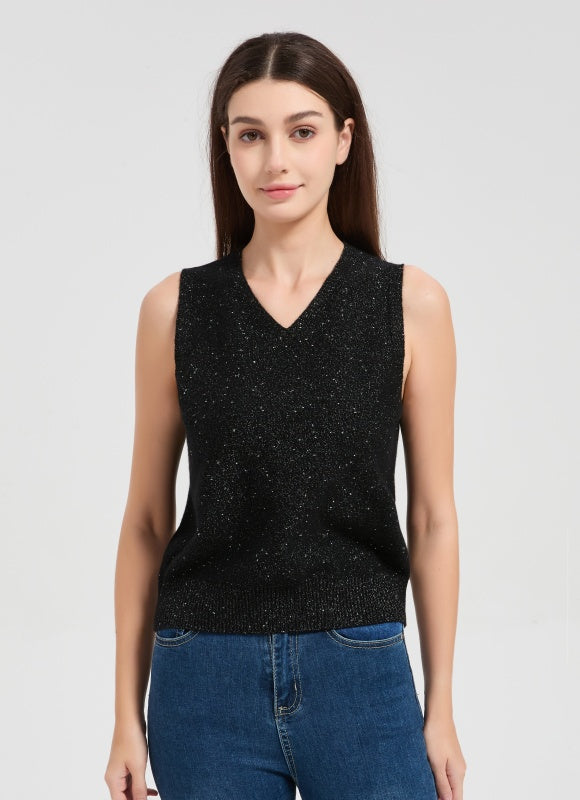New arrival wholesale custom design Women's Lurex Cashmere Sweater Vest with White Label Service from China