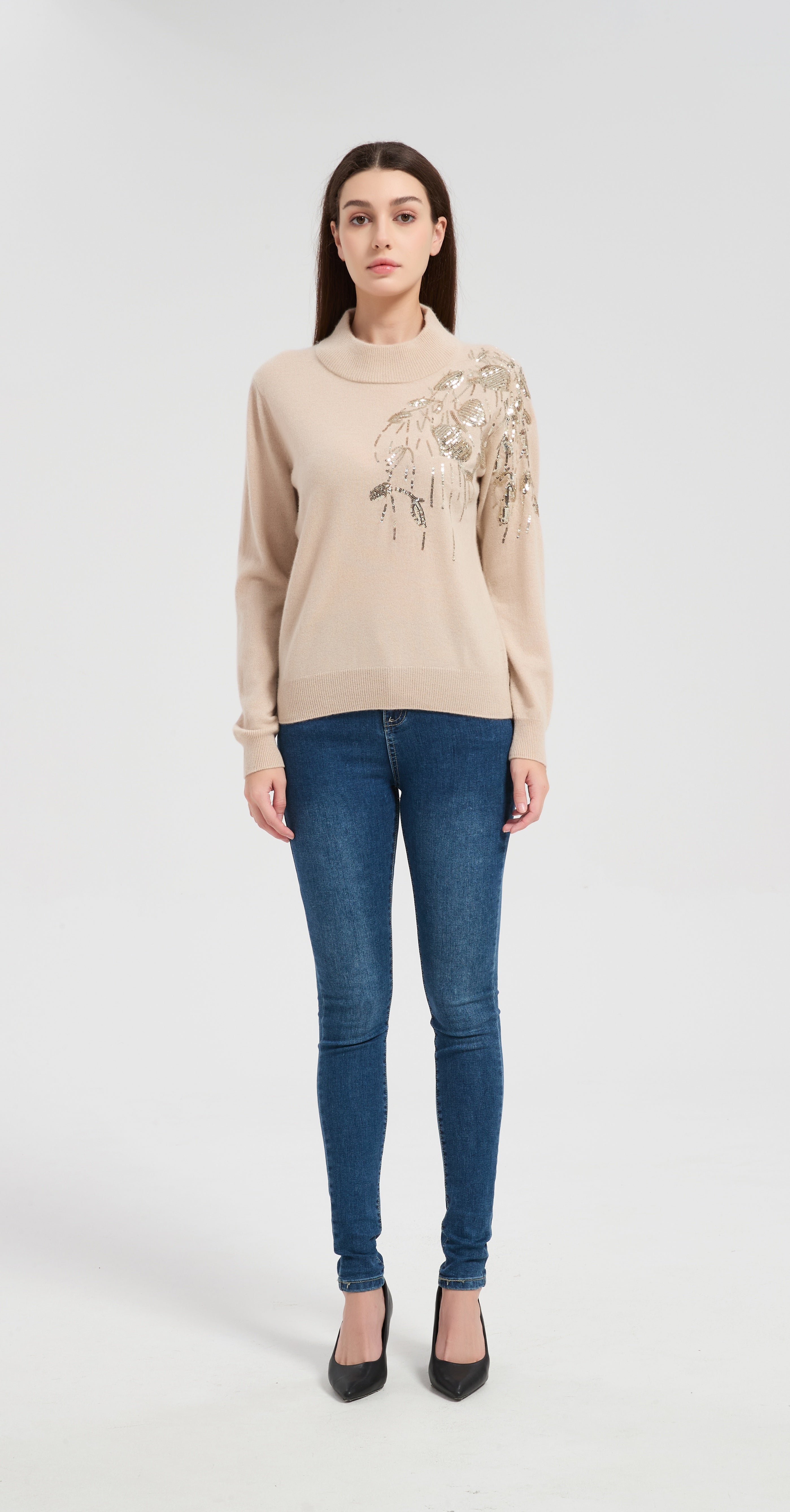 OEM Women's Sequin Embroidery Cashmere Sweater from Chinese manufacturer