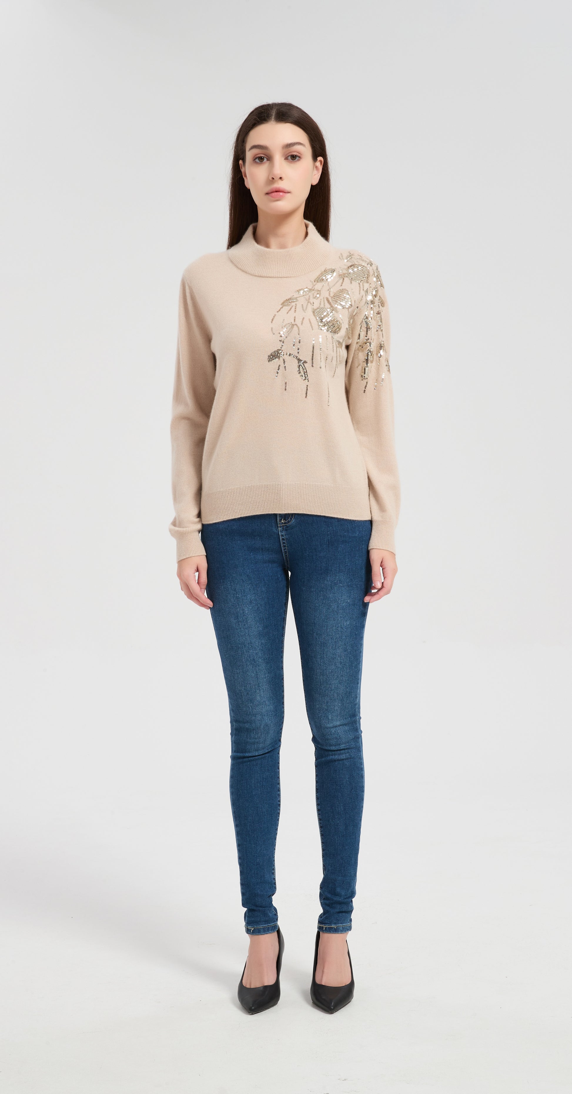 OEM Women's Sequin Embroidery Cashmere Sweater from Chinese manufacturer