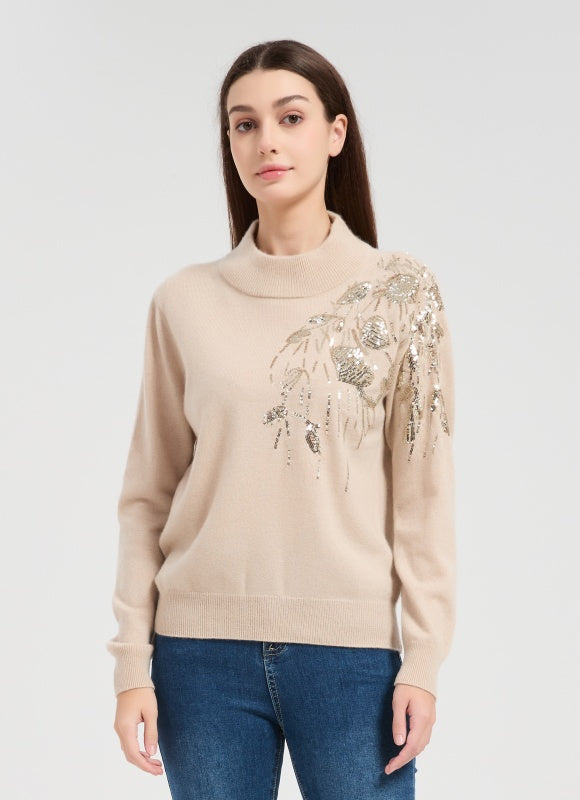 OEM Women's Sequin Embroidery Cashmere Sweater from Chinese manufacturer