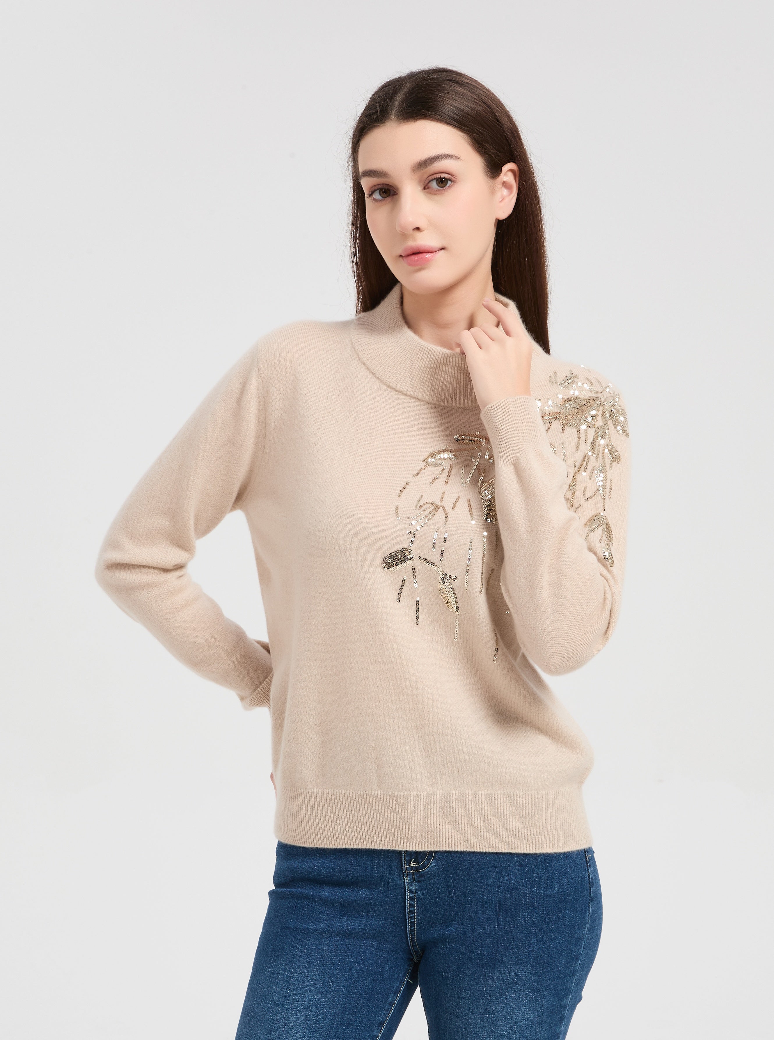 OEM Women's Sequin Embroidery Cashmere Sweater from Chinese manufacturer