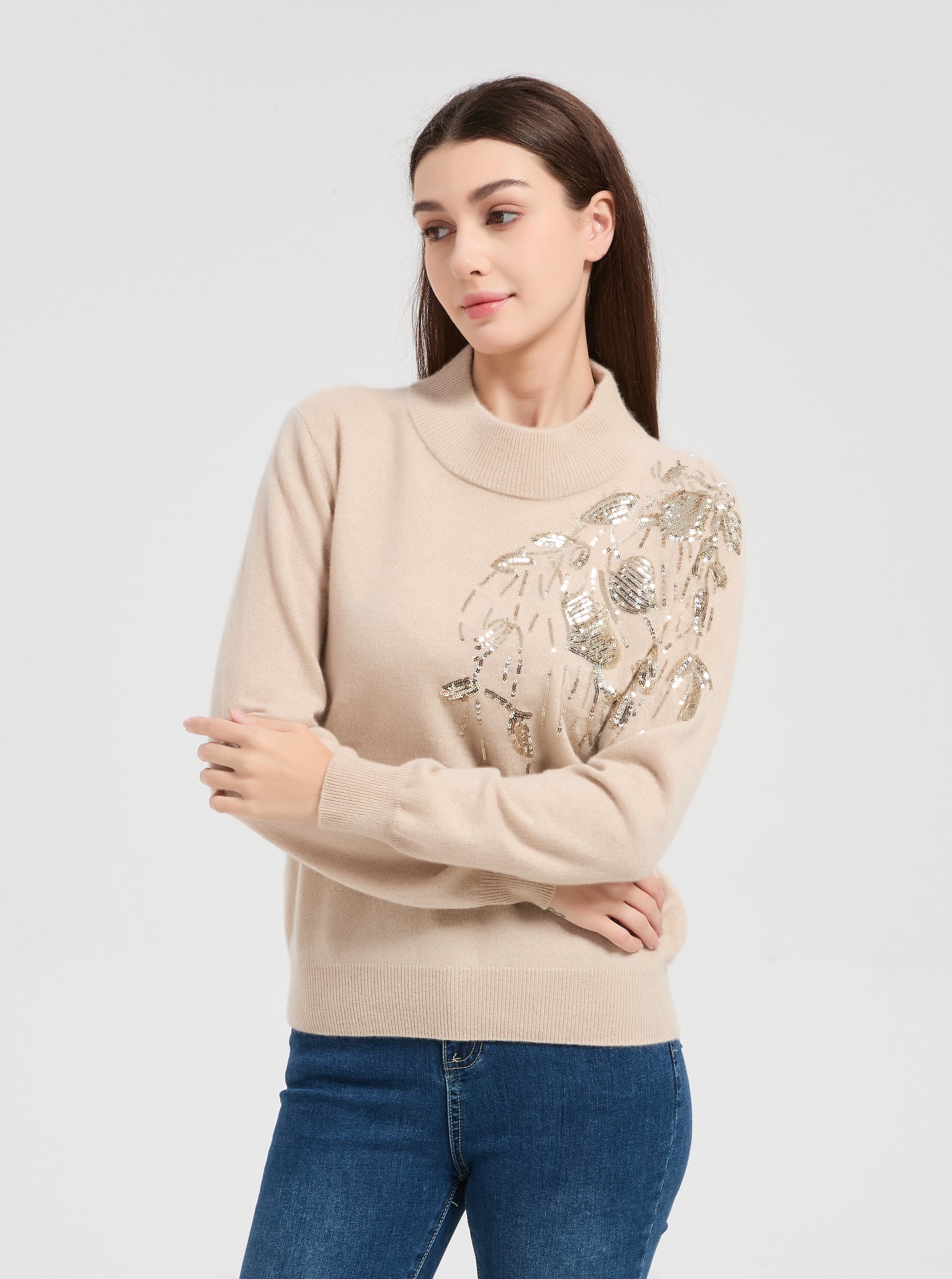 OEM Women's Sequin Embroidery Cashmere Sweater from Chinese manufacturer