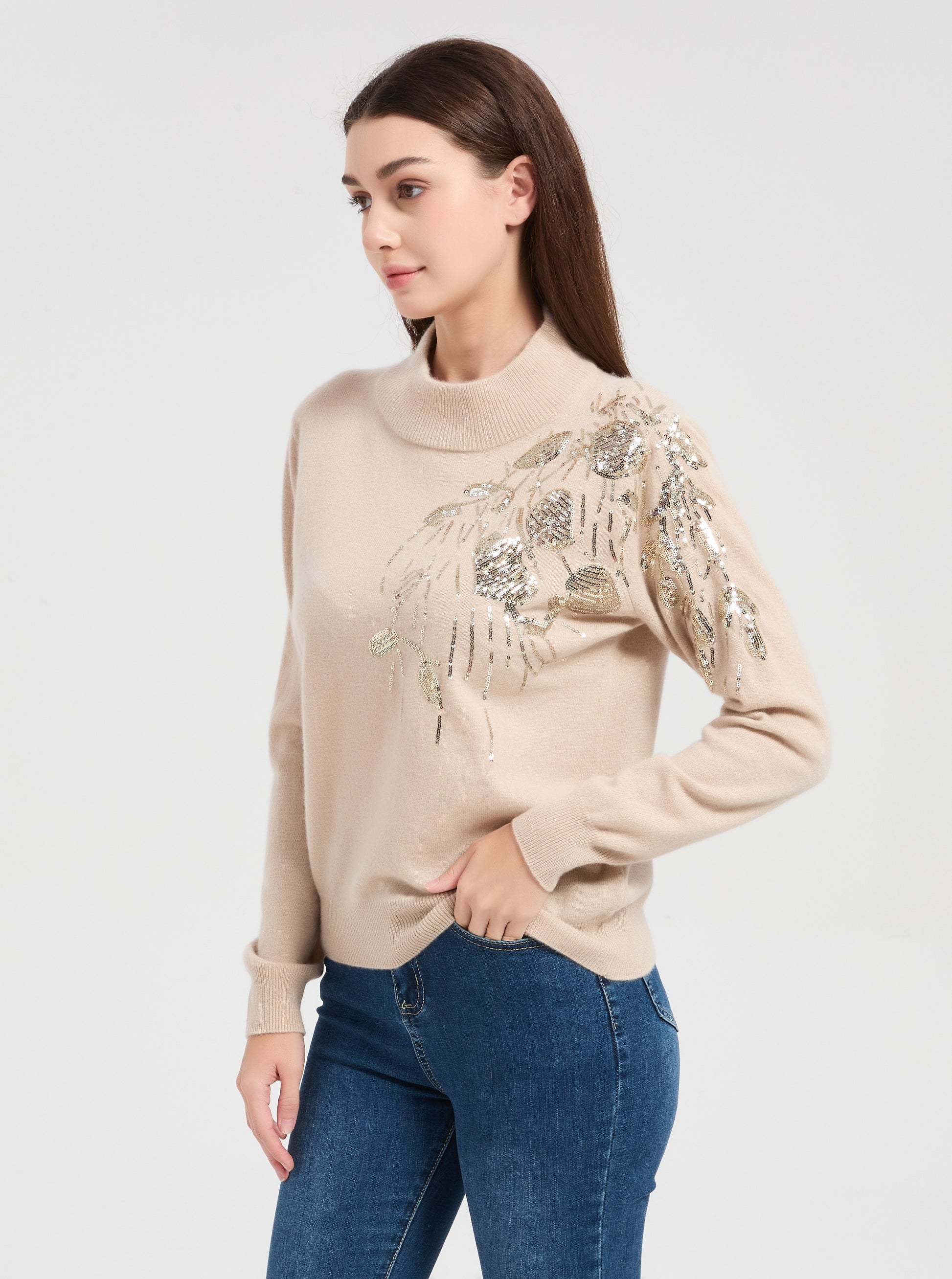 OEM Women's Sequin Embroidery Cashmere Sweater from Chinese manufacturer