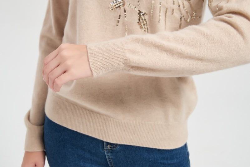 OEM Women's Sequin Embroidery Cashmere Sweater from Chinese manufacturer