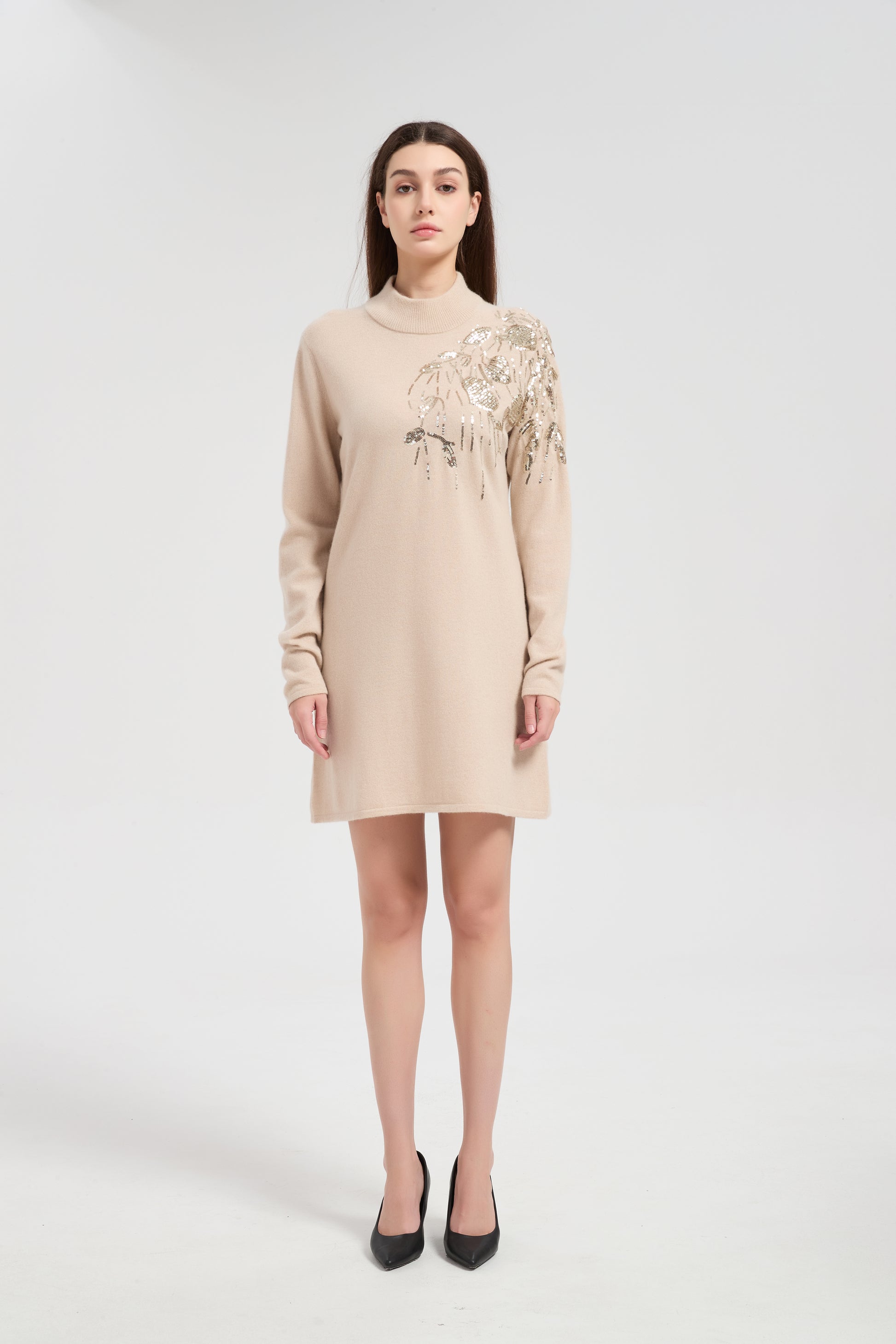 New arrival design high quality Women's Sequin Embroidery Cashmere Dress from China