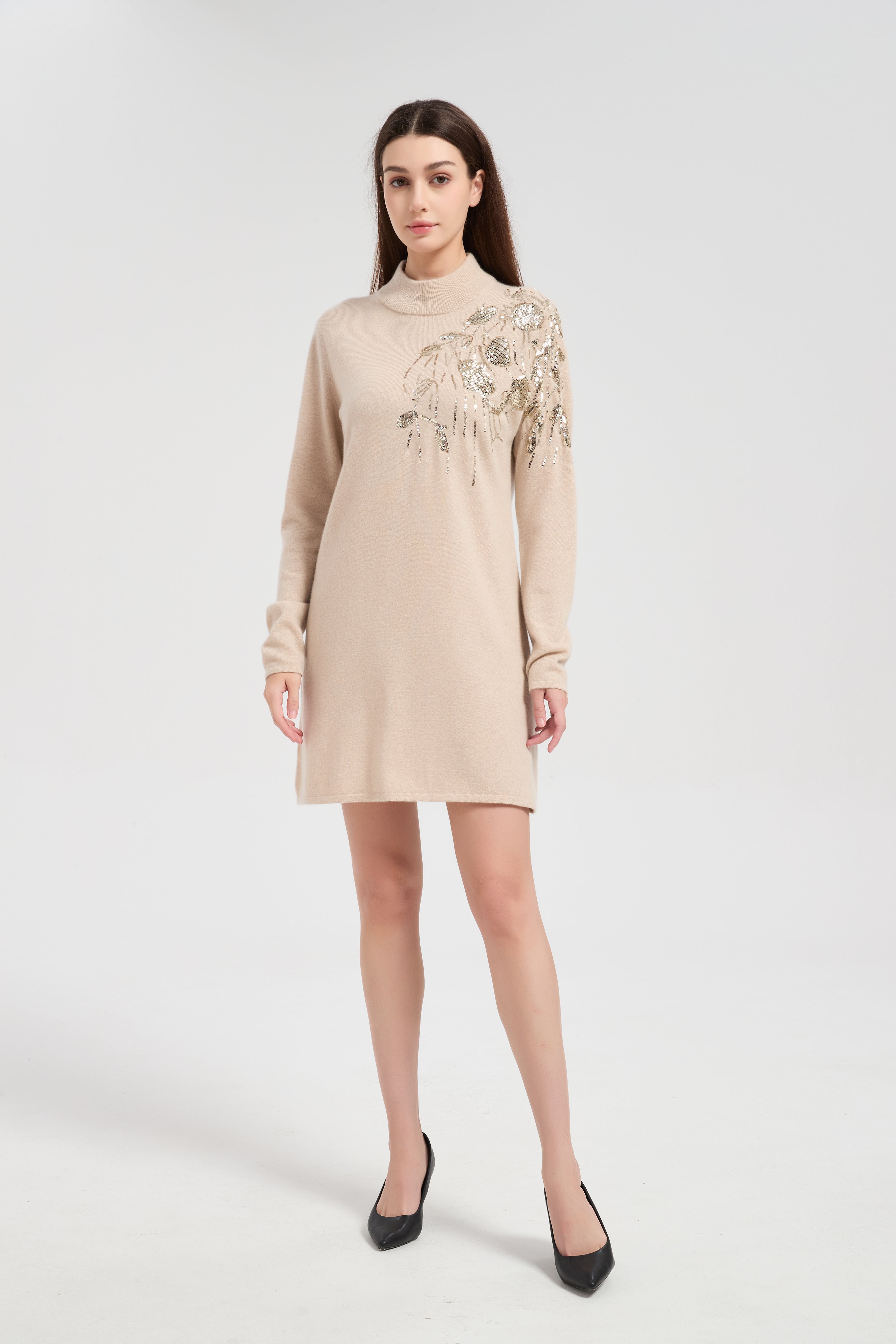 New arrival design high quality Women's Sequin Embroidery Cashmere Dress from China