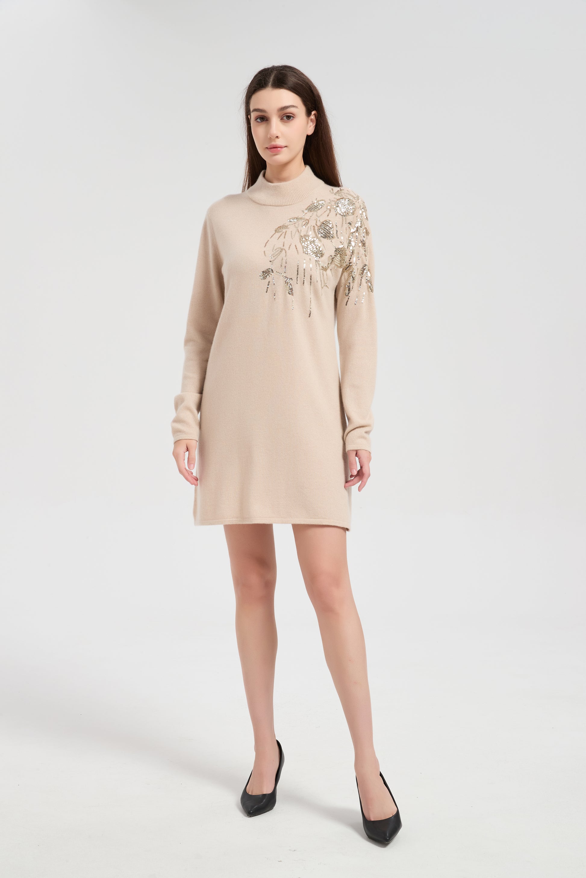 New arrival design high quality Women's Sequin Embroidery Cashmere Dress from China