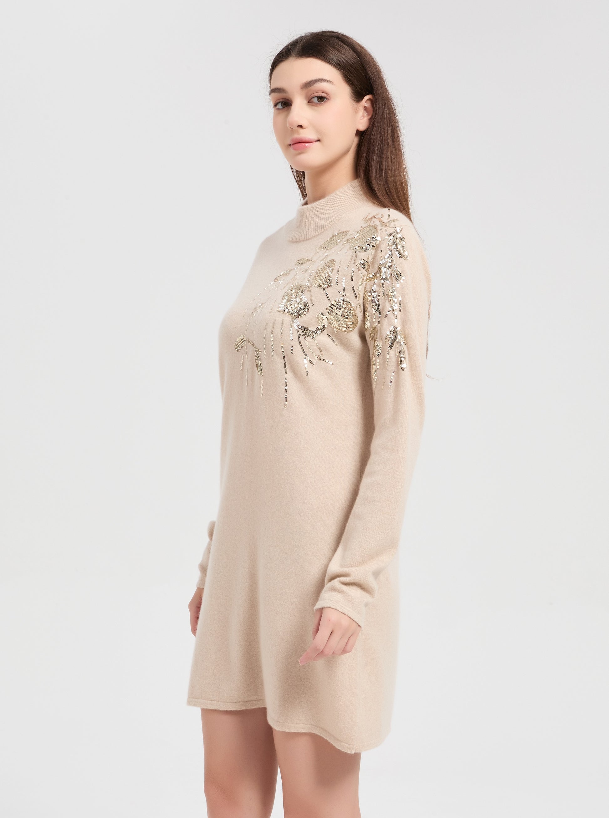 New arrival design high quality Women's Sequin Embroidery Cashmere Dress from China