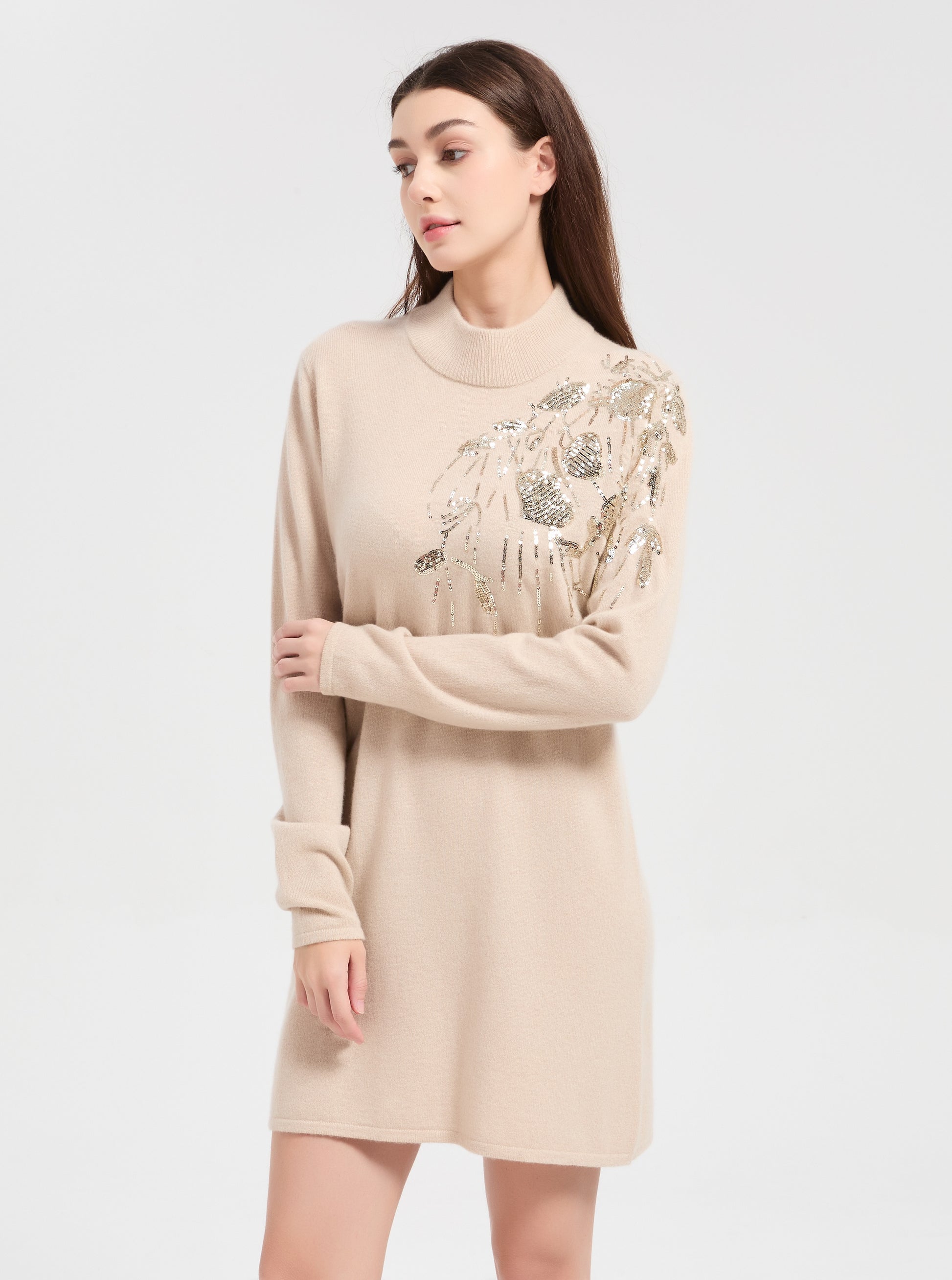New arrival design high quality Women's Sequin Embroidery Cashmere Dress from China