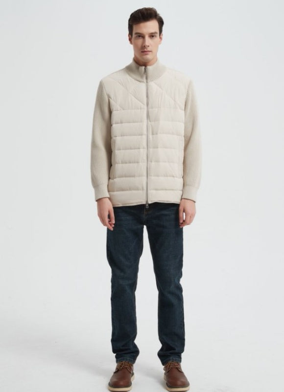 OEM custom design men's white zip-up casual down jacket from Chinese factory