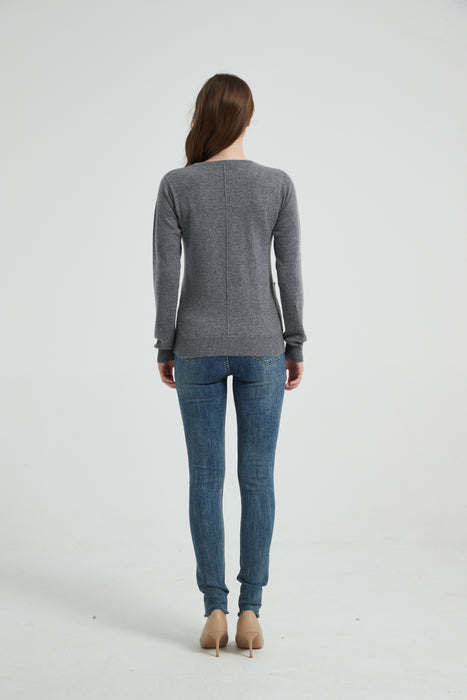 Women's Grade-A Cashmere Crewneck Sweater with Pockets