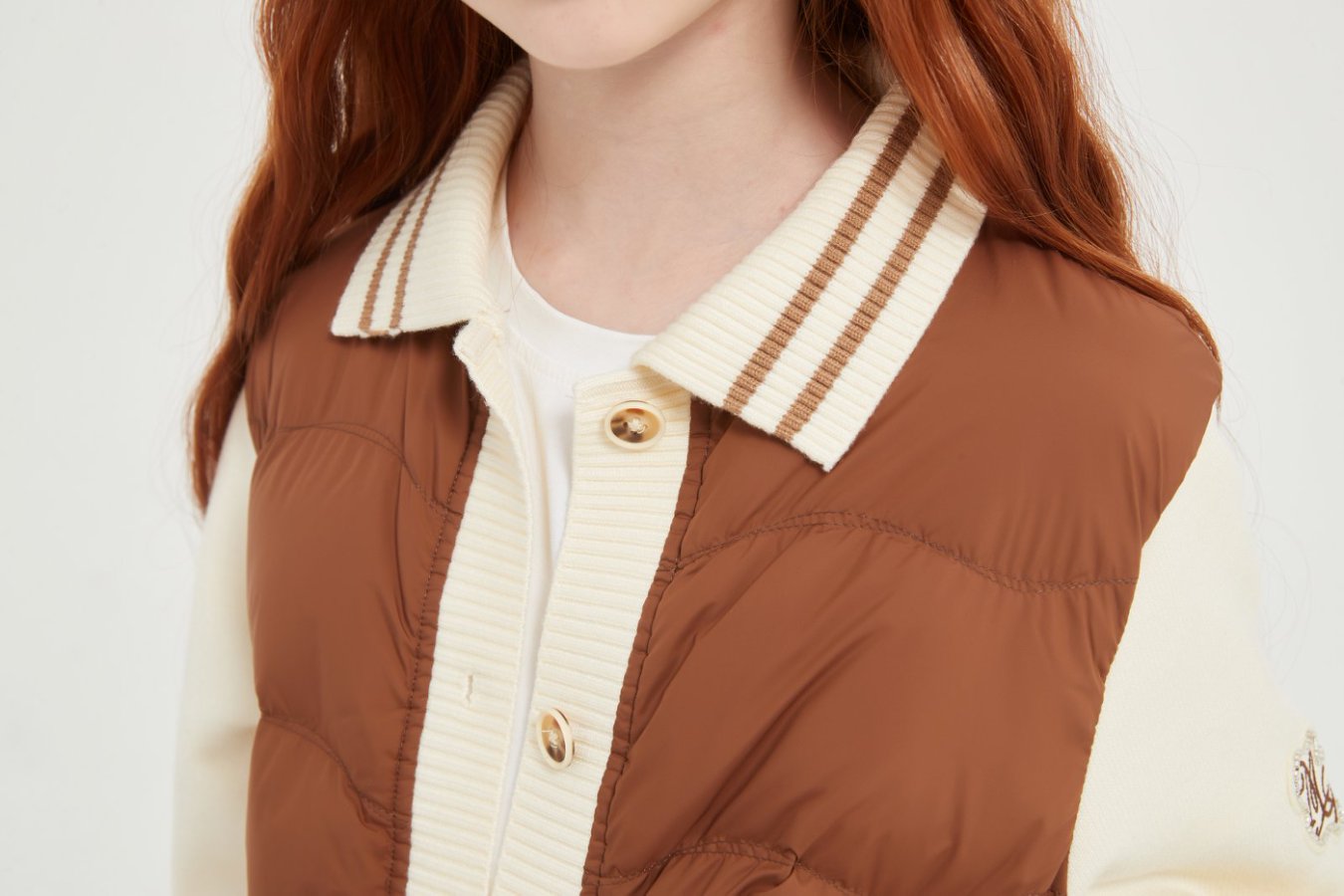 New desgin Brown Embroiderd Patchwork Cashmere Down Jacket from China