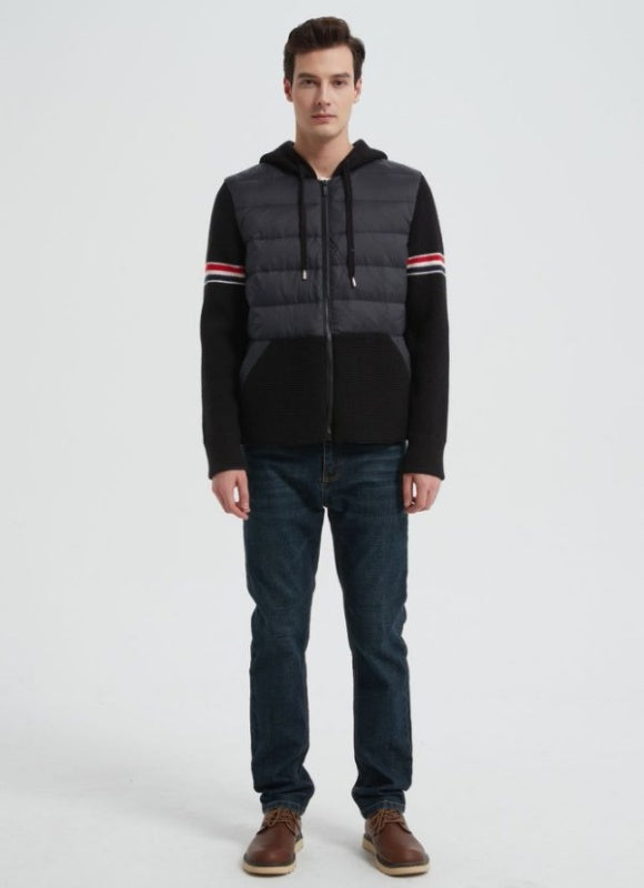 OEM men's hooded striped warm cashmere down jacket from China