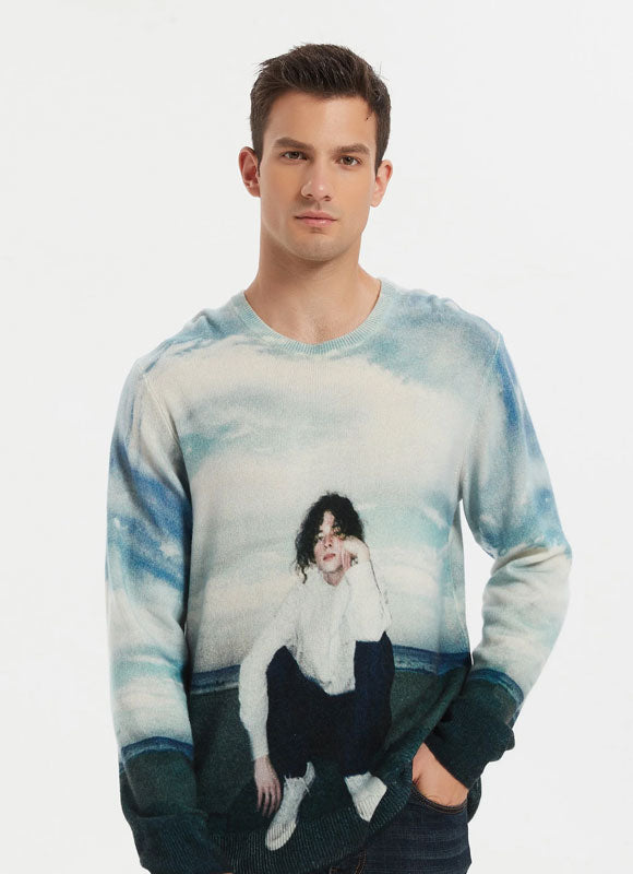 New design men's digital printing crew neck cashmere sweater from chinese factory
