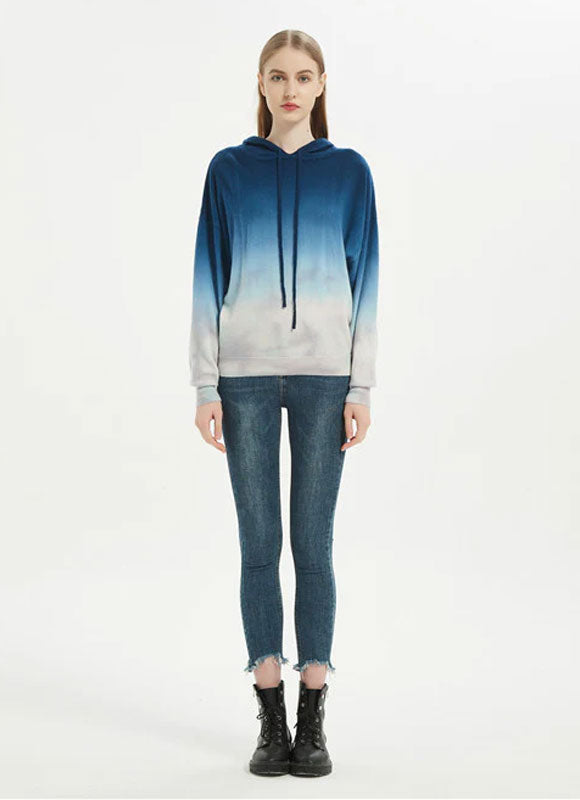 OEM women dip dye printed wool cashmere sport wear hoodie jumper from china manufacturer
