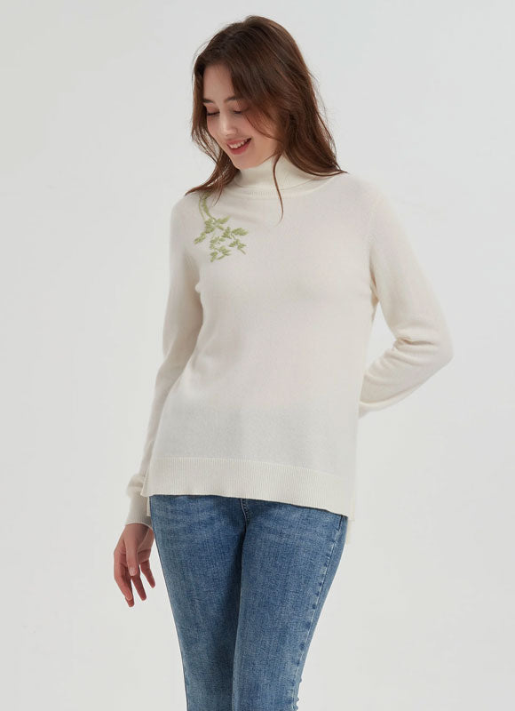 OEM High quality Women's hand embroidery turtleneck cashmere sweater from Chinese