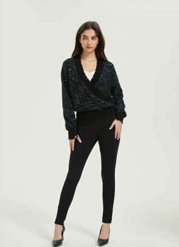 Custom design Ladies Cashmere Fancy Jacquard V-neck Sweater