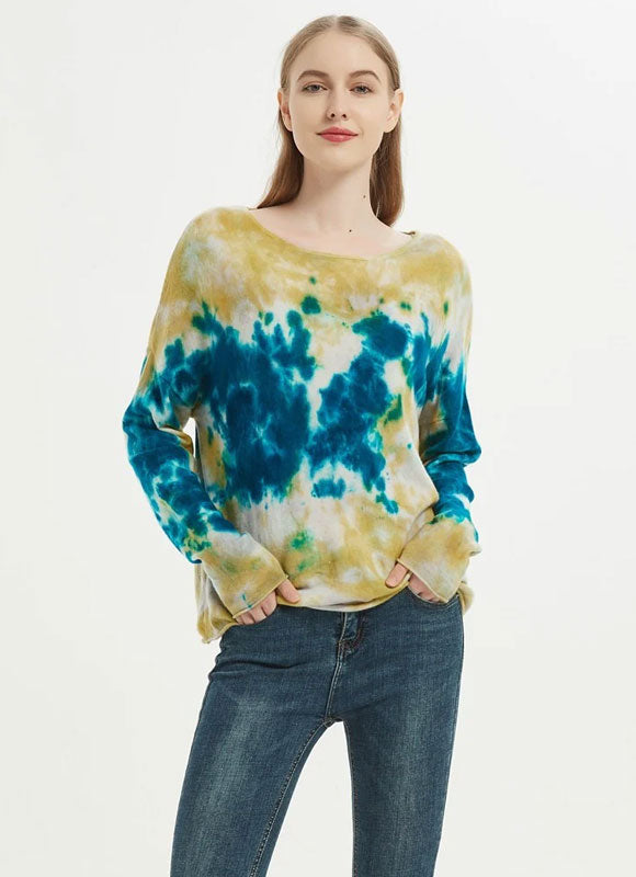 Custom design high quality ladies round neck tie dye wool cashmere pullover knitwear for fall winter