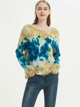 Custom design high quality ladies round neck tie dye wool cashmere pullover knitwear for fall winter
