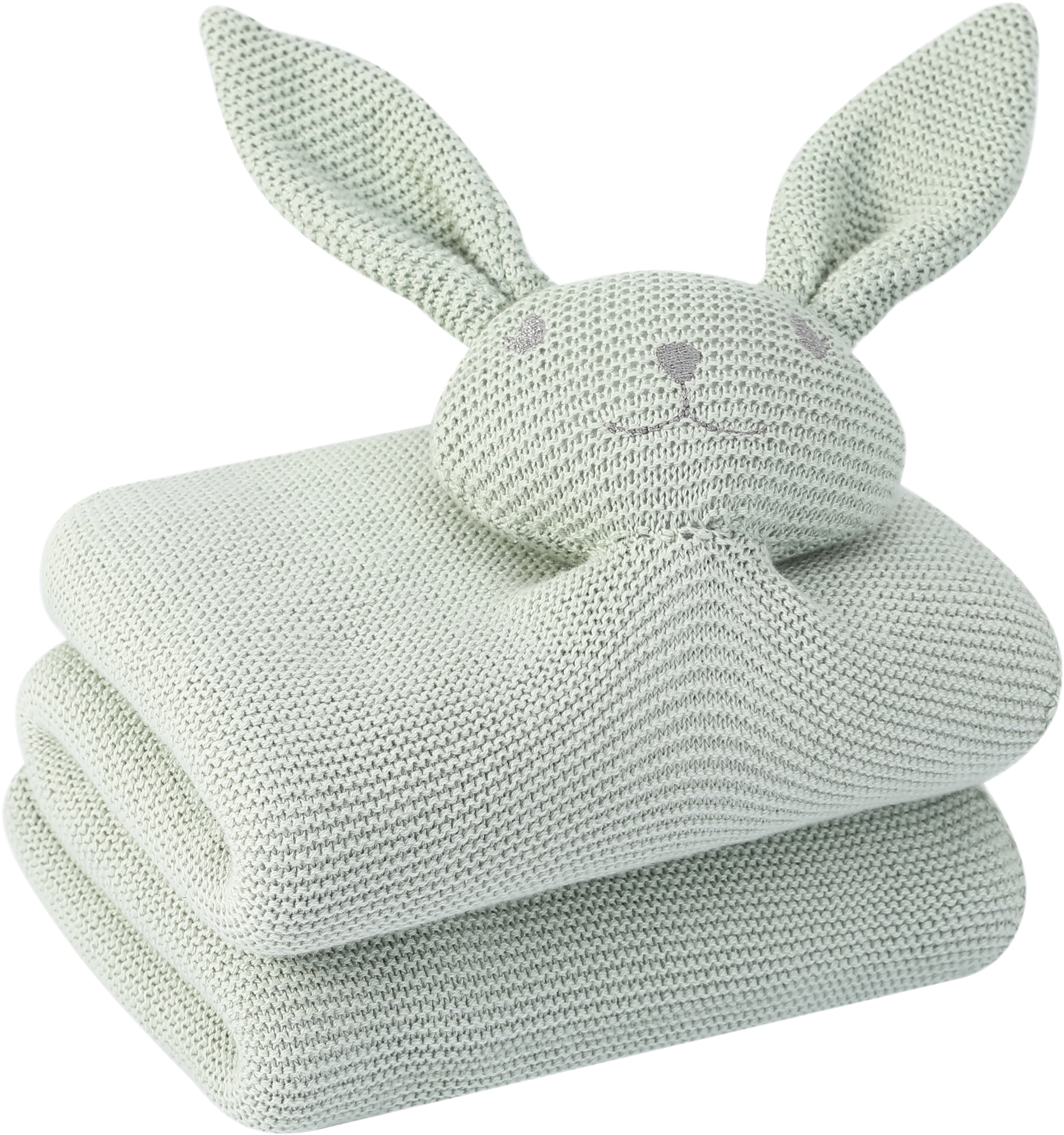 New arrival OEM high-quality Cashmere Blend Knitted Baby Blanket and Throw with Rabbit Plush Toys
