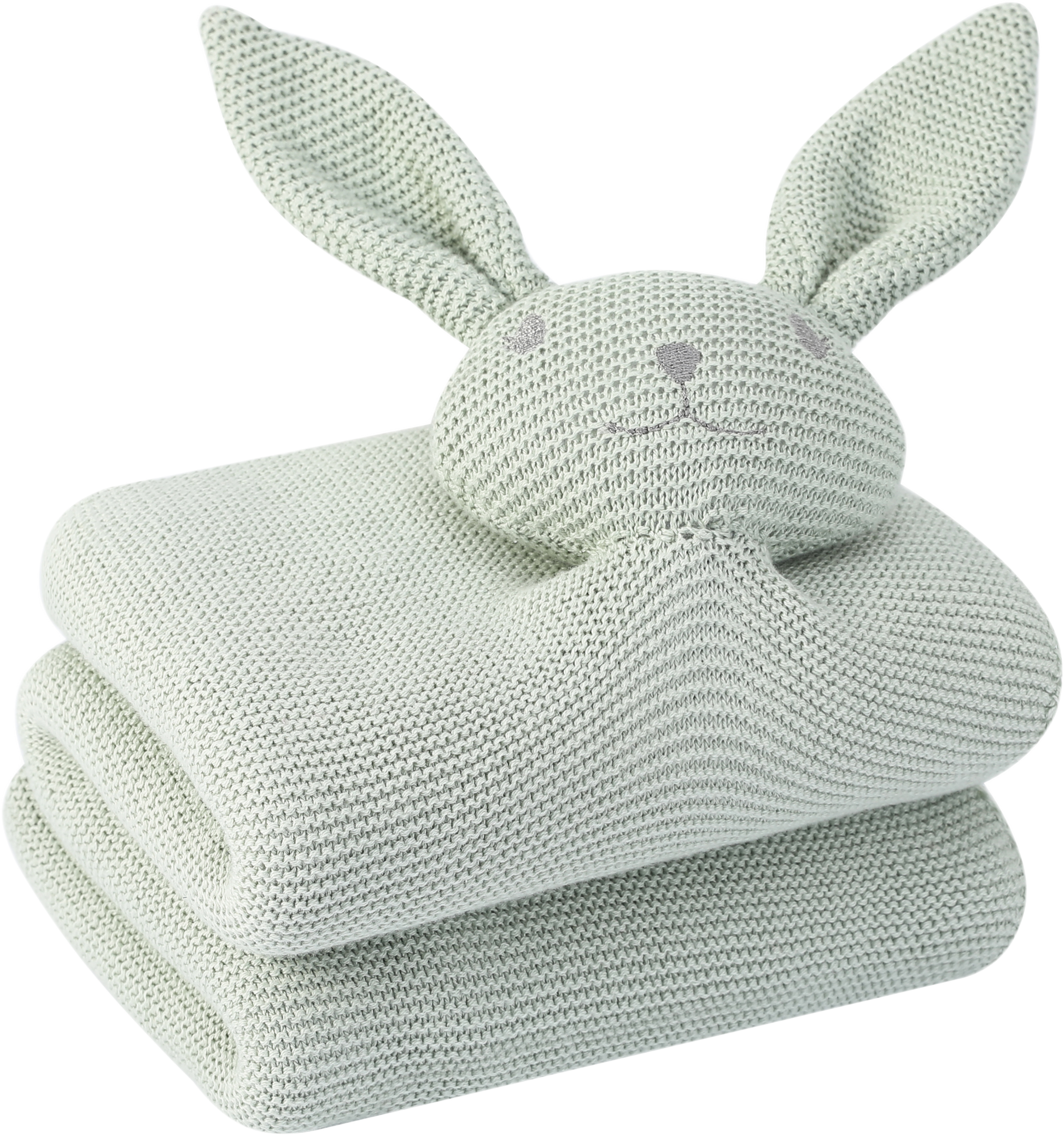 New arrival OEM high-quality Cashmere Blend Knitted Baby Blanket and Throw with Rabbit Plush Toys